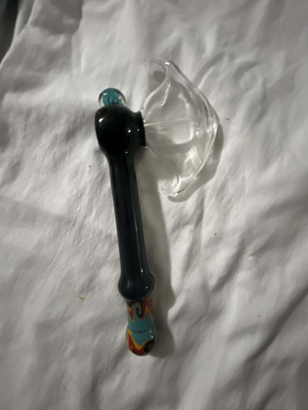 Artisan Glass Handcrafted Axe Shaped Piece Black Blue